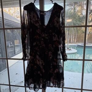 Bella Umbra Dress Size M black floral print silk Cottagecore Sheer Fairycore